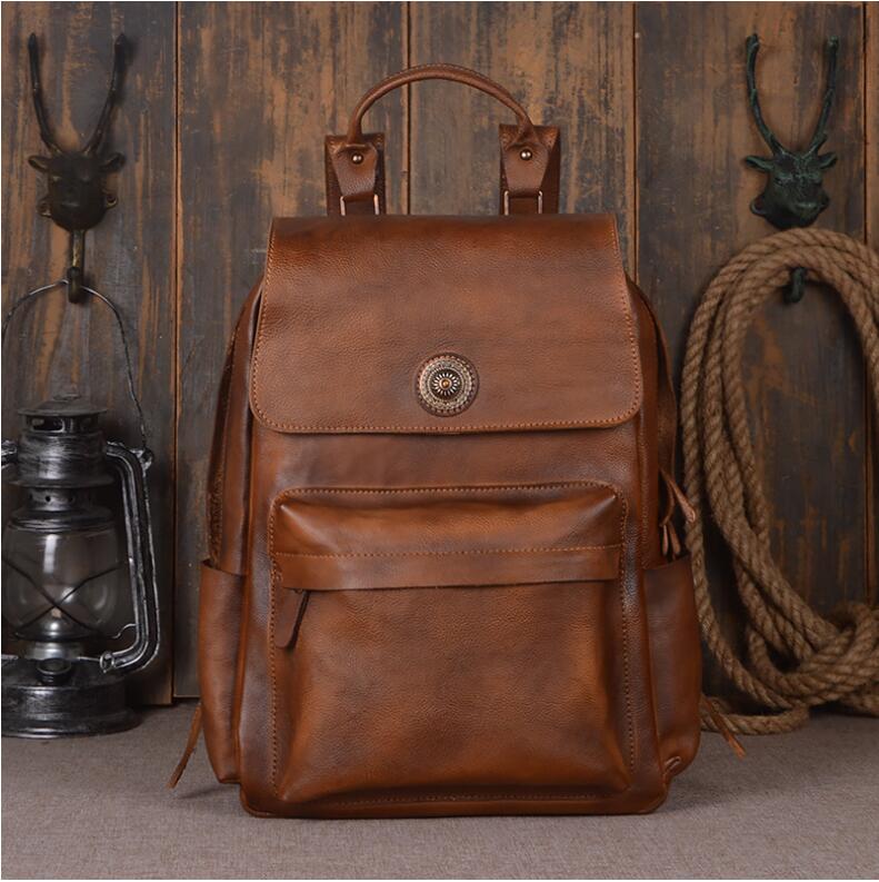 Men's  Classic Leather Shoulder Backpack