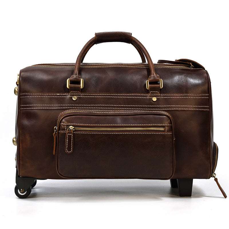 Men's  Leather Trolley Travel Bag